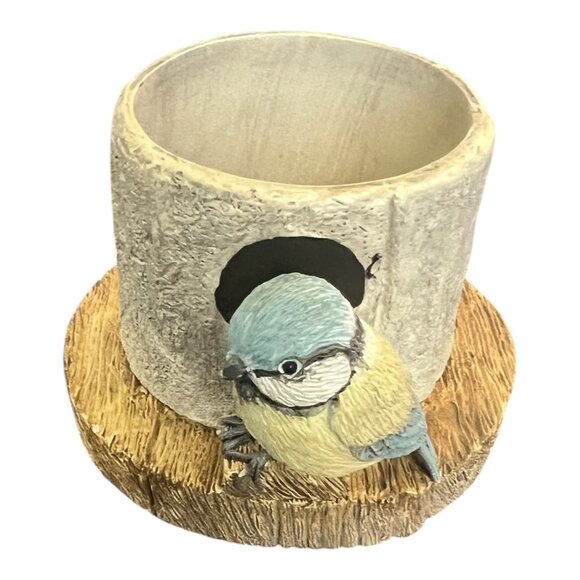 Marjolein Bastin Bluebird Candle Holder Resin Log Design 3" Tall Rustic Decor - Picture 1 of 9